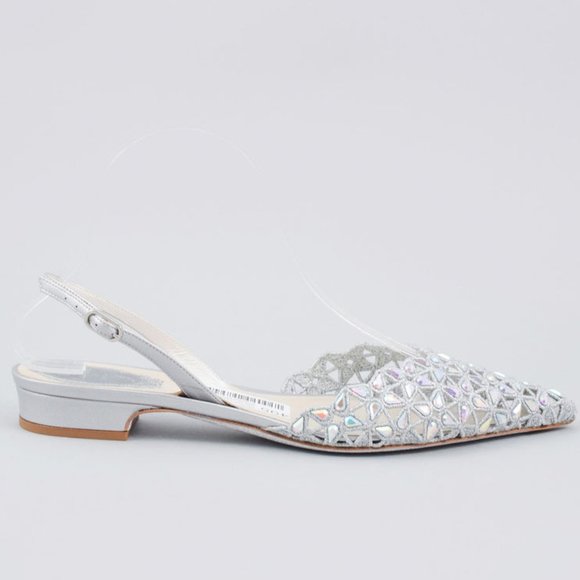 RENE CAOVILLA SILVER CRYSTAL STONES SOPHIA FLATS Size 8.5 - Picture 4 of 5